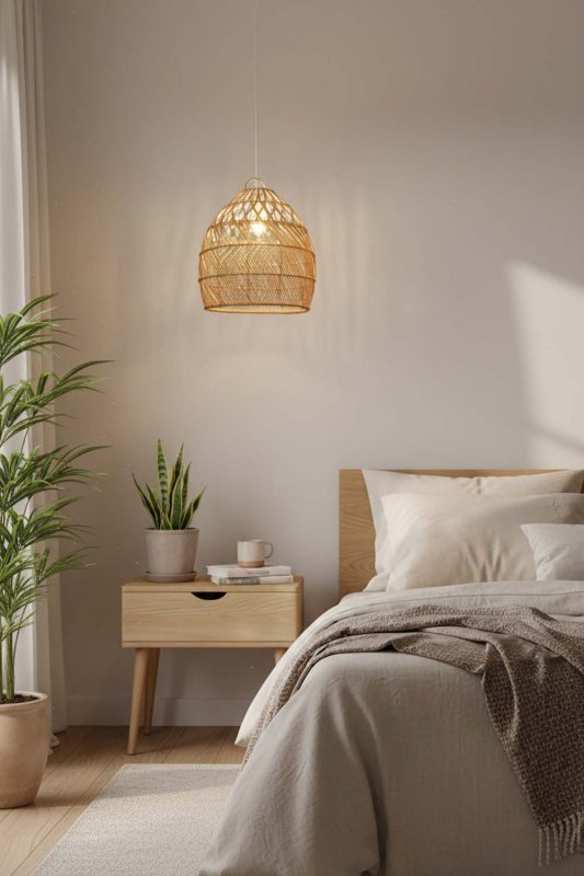 Bedroom Rattan Tapered Pendant Light - Minimal & Serene