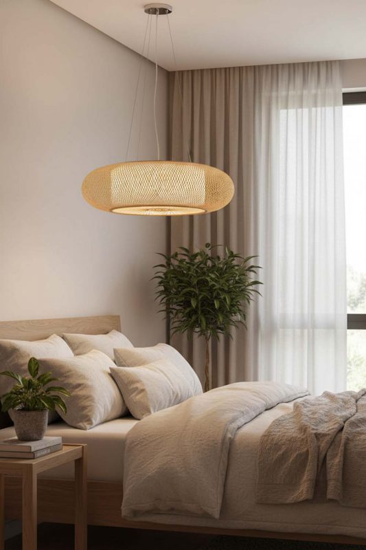 Bedroom Round Bamboo Drum Chandelier - Cozy & Relaxing