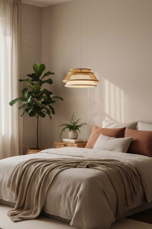 Bedroom Round Shade Bamboo Light - Cozy & Relaxing