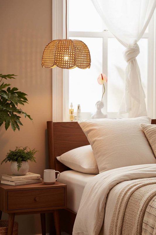 Bedroom Scalloped Wicker Lampshade - Calm & Peaceful