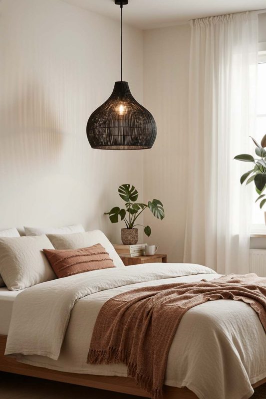 Bedroom Simple Black Rattan Pendant Light - Calm & Peaceful