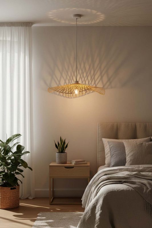 Bedroom Single Bamboo Lotus Leaf Pendant Light - Romantic & Warm