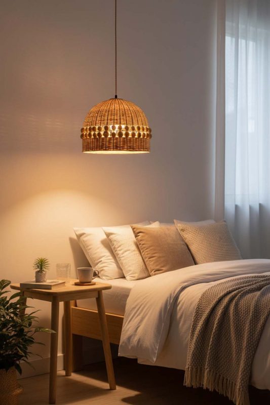 Bedroom Small Bamboo Bell Pendant Light - Romantic & Warm