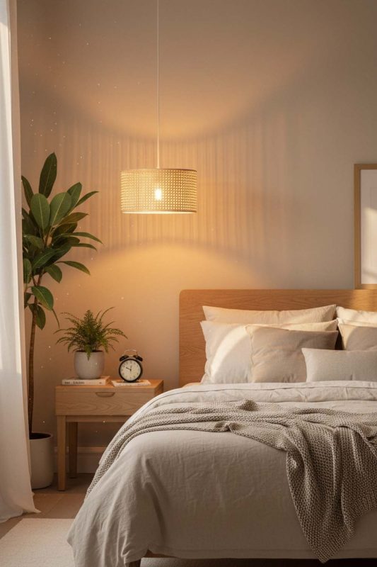 Bedroom Small Rattan Drum Pendant Light - Cozy & Relaxing