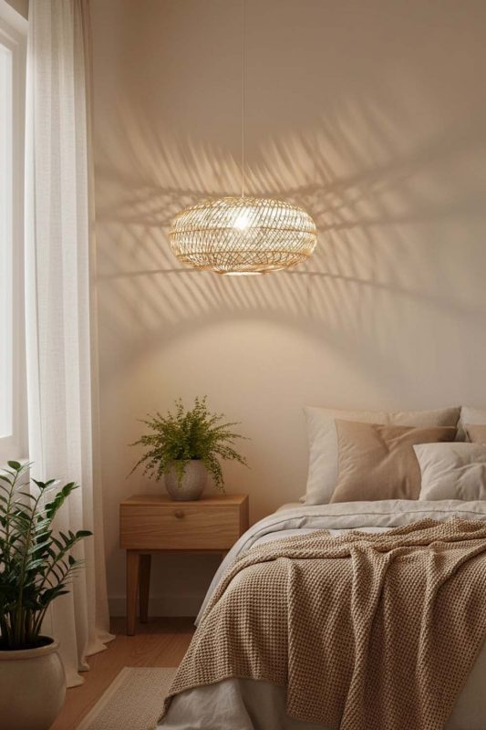 Bedroom Sophisticated Rattan Round Pendant - Calm & Peaceful