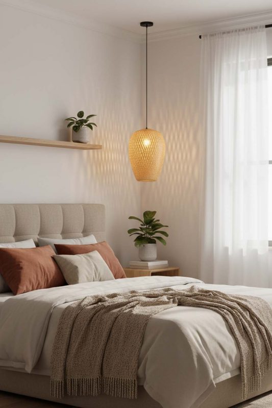 Bedroom Teardrop Shape Bamboo Pendant Light - Soft & Dreamy