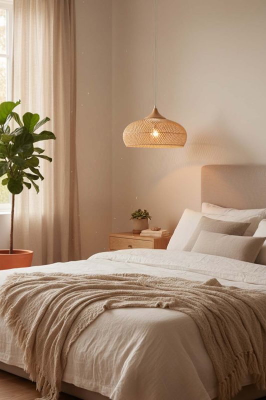 Bedroom Vintage Wood Rattan Pendant Light C - Minimal & Serene