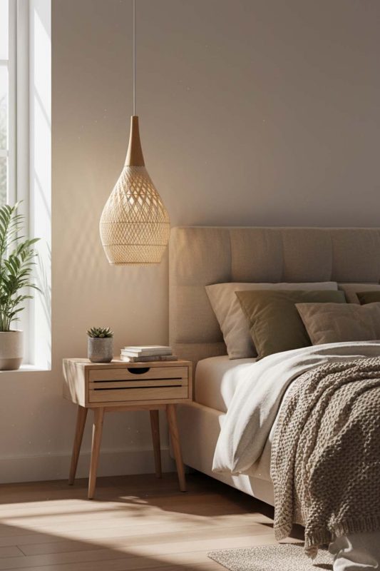 Bedroom Vintage Wood Rattan Pendant Light D - Cozy & Relaxing