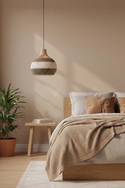 Bedroom White Gray Rattan Pendant Light - Cozy & Relaxing