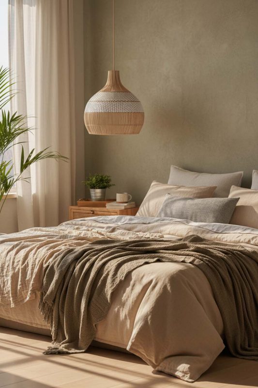 Bedroom White Rattan Pendant Light - Minimal & Serene