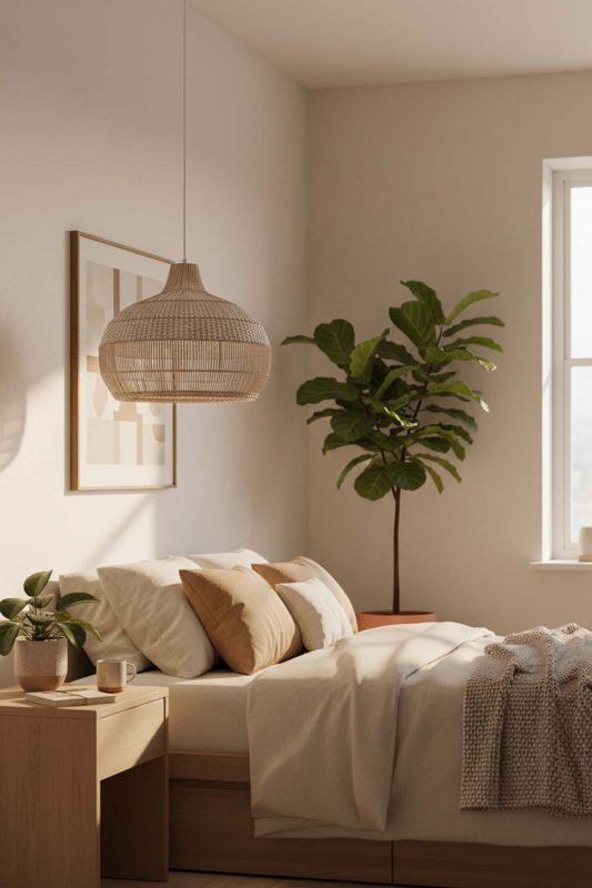 Bedroom White Wicker Pendant Light - Romantic & Warm