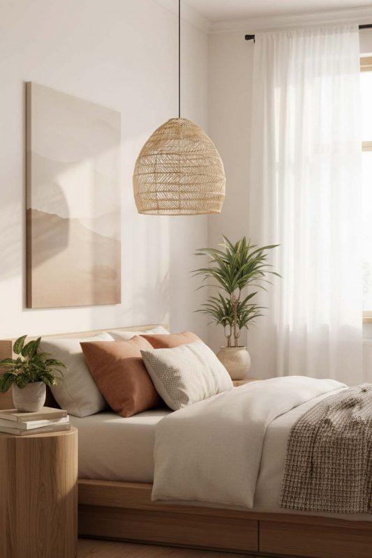Bedroom Wicker Basket Pendant Light Beige Color - Soft & Dreamy