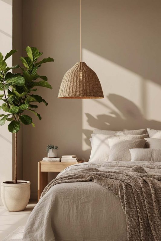 Bedroom Wicker Bell Pendant Light - Romantic & Warm