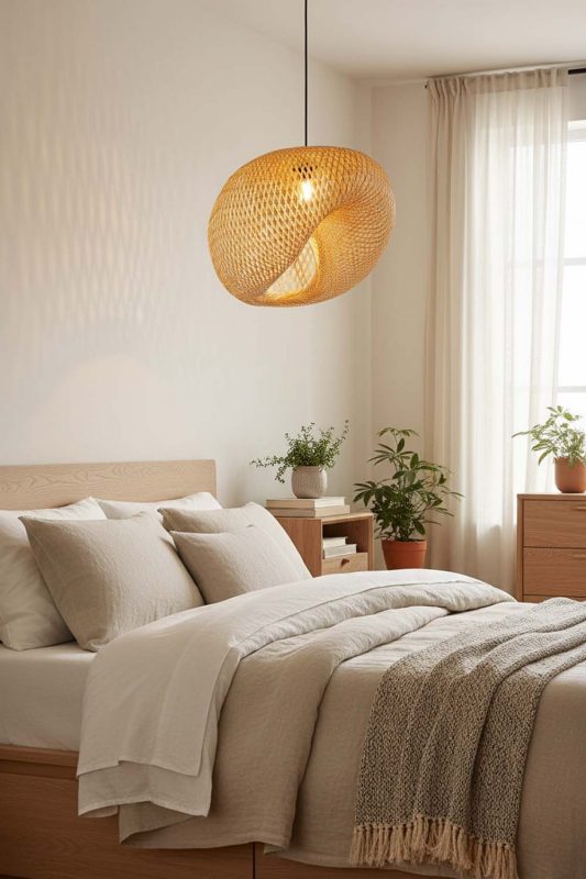 Bedroom Wicker Bird Nest Pendant Light B - Cozy & Relaxing