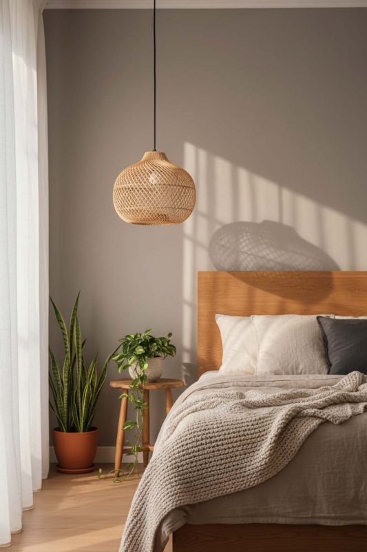 Bedroom Wicker Swag Lamp - Cozy & Relaxing