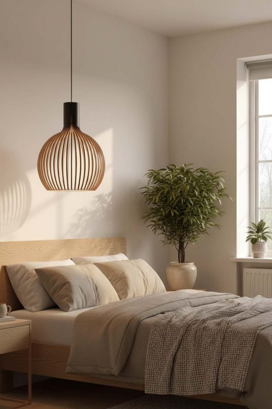 Bedroom Wood Cage Pendant Light - Minimal & Serene