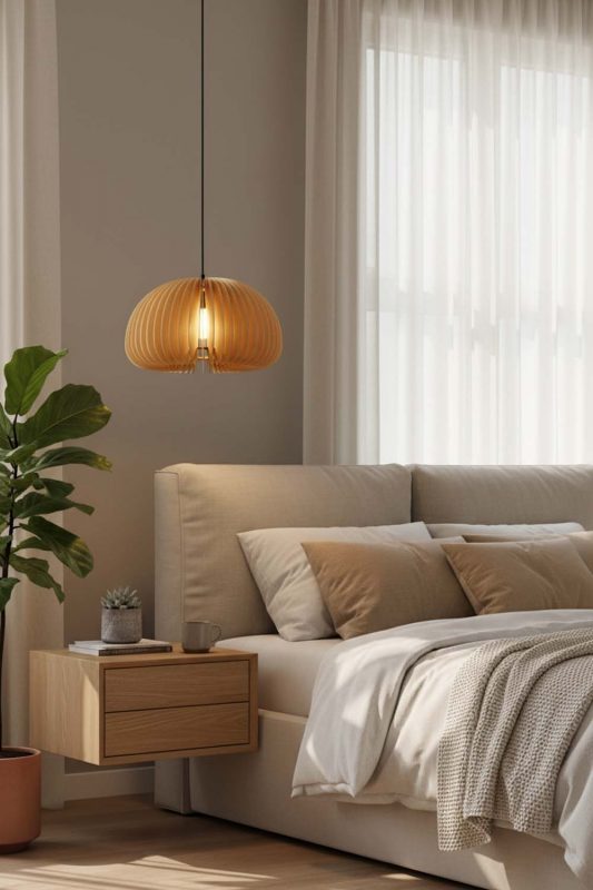 Bedroom Wood Slat Pendant Light - Calm & Peaceful