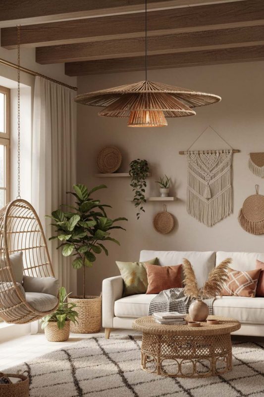 Boho 3 Tiered Rattan Pendant Light - Artistic & Unique
