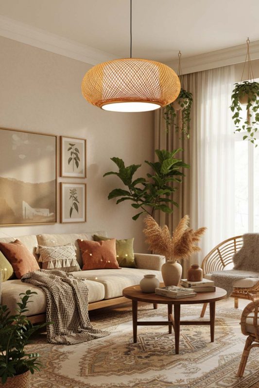 Boho Bamboo Donut Pendant Light - Artistic & Unique