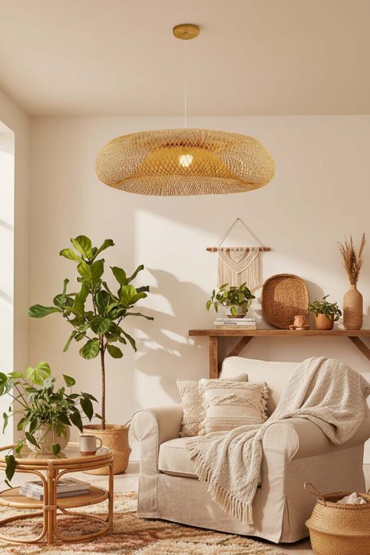 Boho Bamboo Halo Pendant Light - Free-spirited & Cozy