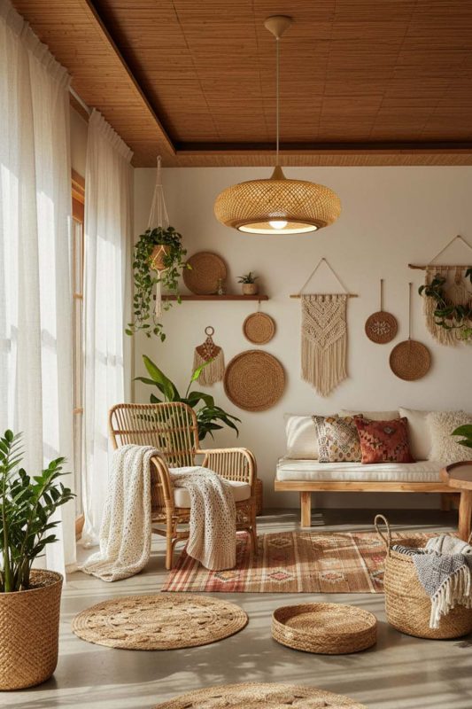 Boho Bamboo Wood Pendant Light - Artistic & Unique