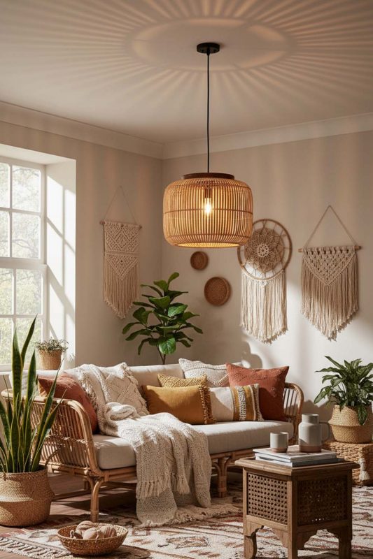 Boho Beige Rattan Capsule Pendant Light - Artistic & Unique