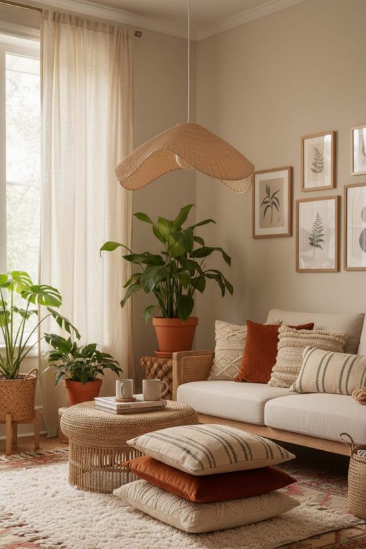 Boho Beige Rattan Wave Pendant Light - Relaxed & Stylish