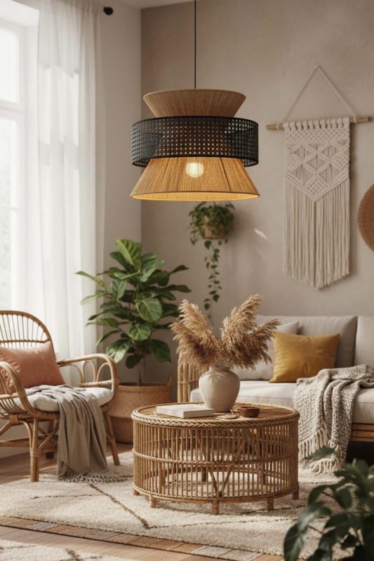 Boho Black Bamboo Silk Pendant Light - Artistic & Unique