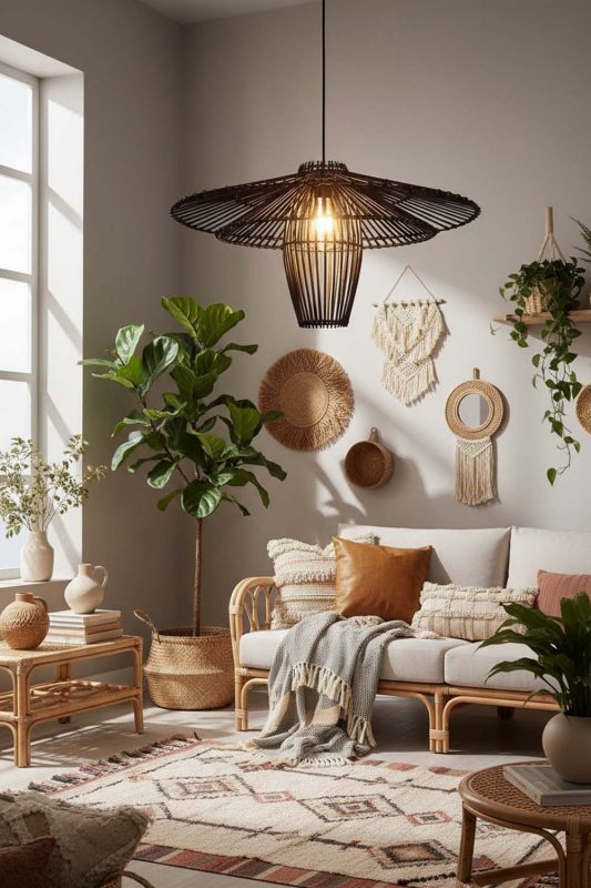 Boho Black Bamboo Starburst Pendant Light - Free-spirited & Cozy