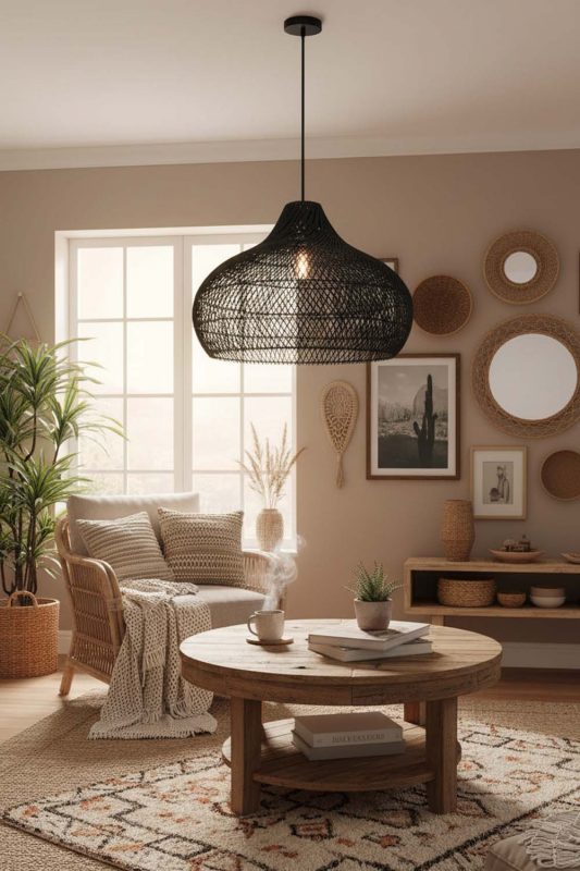 Boho Black Kloe Rattan Pendant Light - Relaxed & Stylish