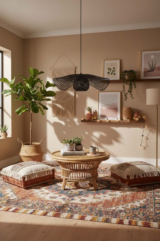Boho Black Lotus Bamboo Pendant Light - Free-spirited & Cozy