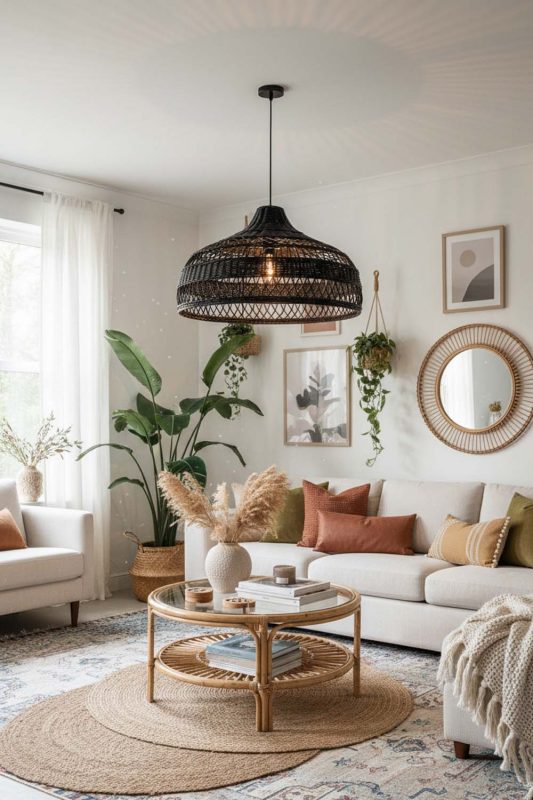 Boho Black Rattan Radiant Pendant Lights - Free-spirited & Cozy