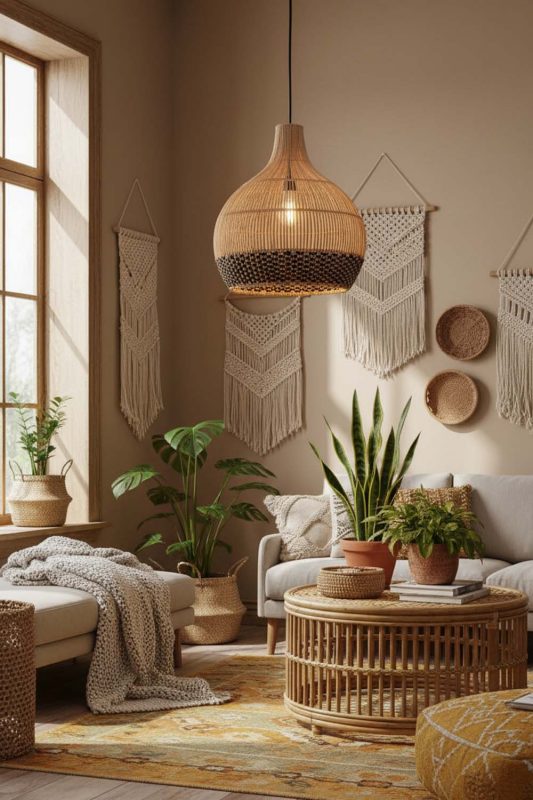 Boho Bottom Black Rattan Pendant Light - Free-spirited & Cozy