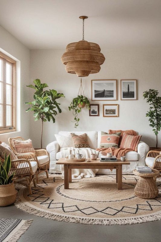 Boho Brown Tiered Rattan Chandelier - Artistic & Unique