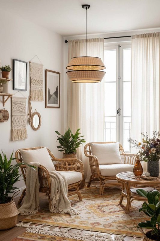Boho Double Shade Pendant Light - Warm & Textured