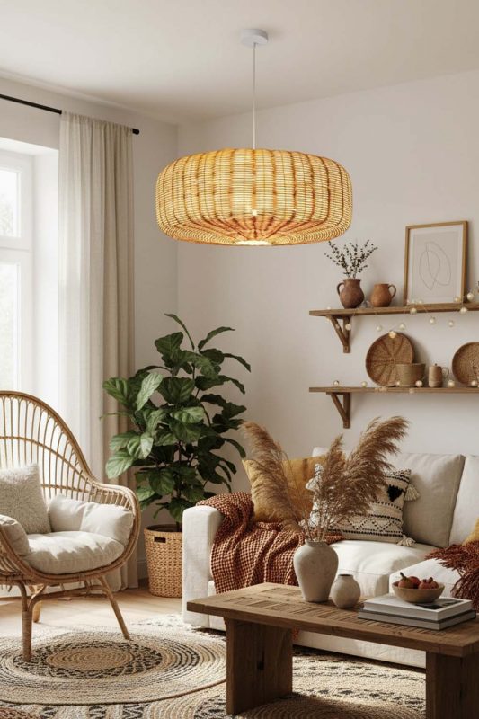Boho Flat Drum Rattan Chandelier - Relaxed & Stylish