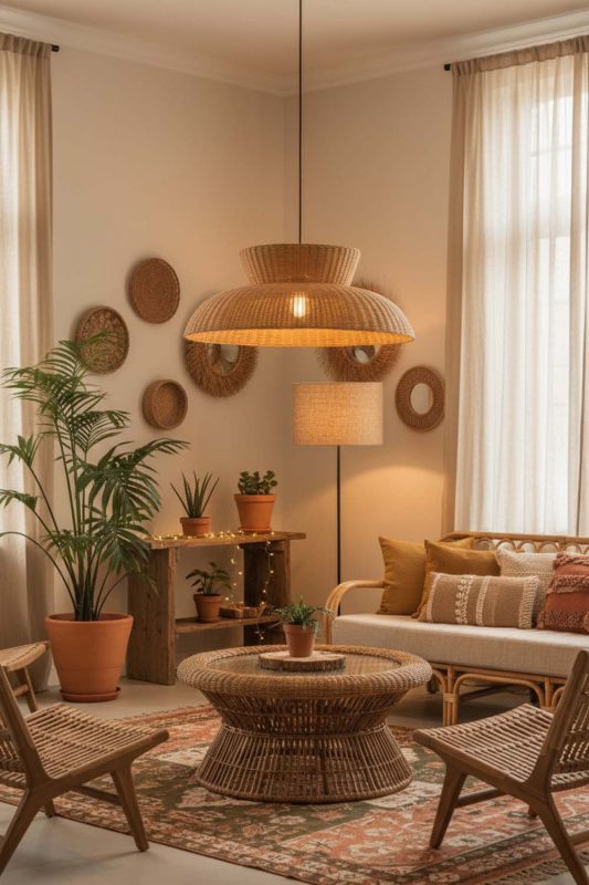 Boho Highland Rattan Pendant Light - Warm & Textured