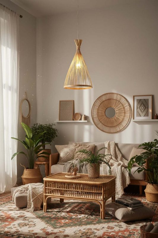 Boho Natural Bamboo Tapered Pendant Light - Relaxed & Stylish