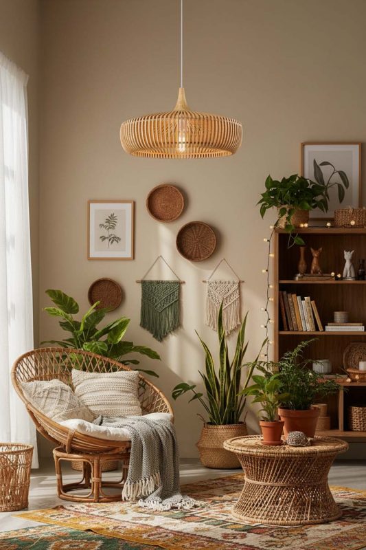 Boho Natural Bentwood Pendant Light - Vibrant & Creative