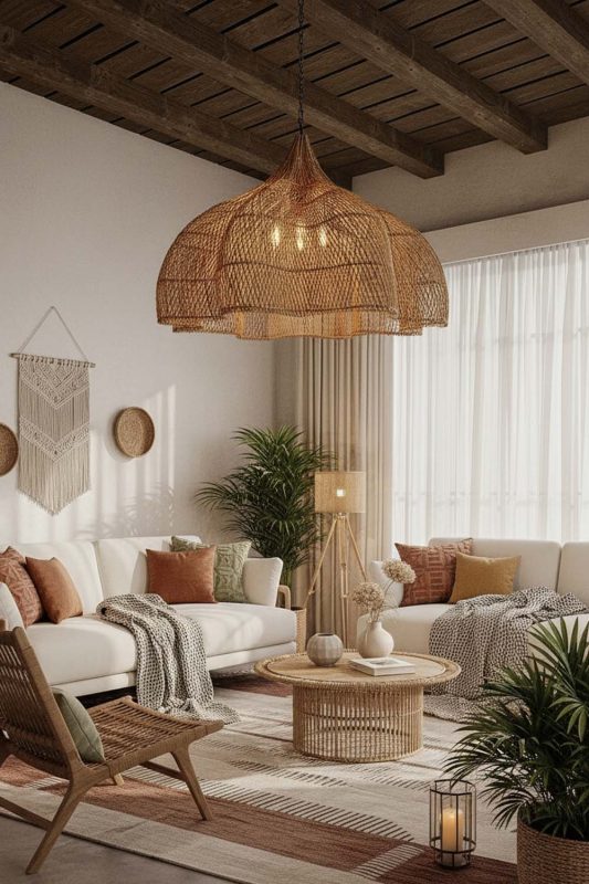 Boho Natural Bloom Rattan Pendant Light - Vibrant & Creative