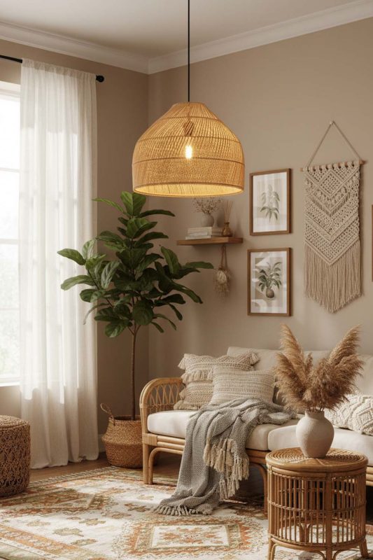 Boho Natural Rattan Wide Dome Fixture - Free-spirited & Cozy
