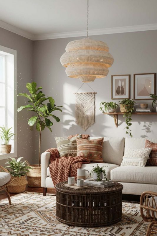 Boho Natural Tiered Rattan Chandelier - Warm & Textured
