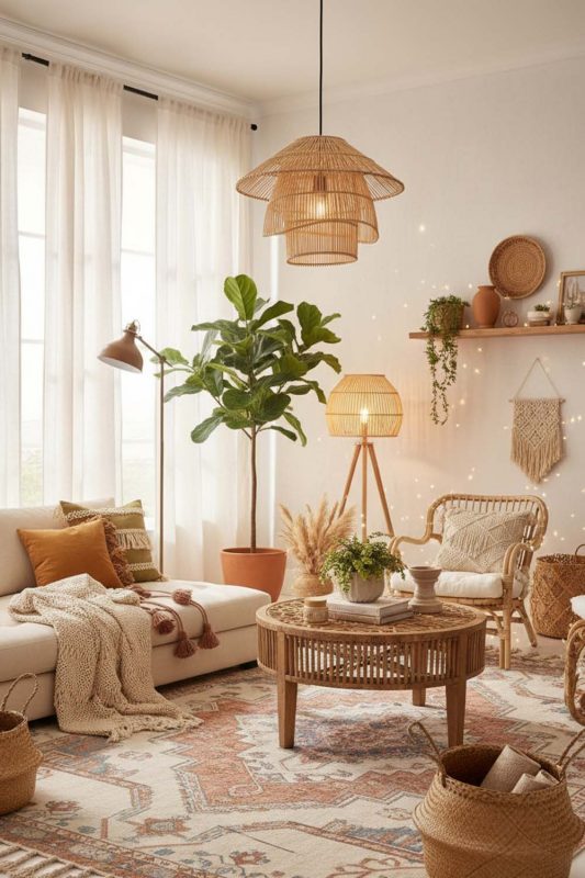 Boho Pagoda Shape Bamboo Pendant Light - Warm & Textured