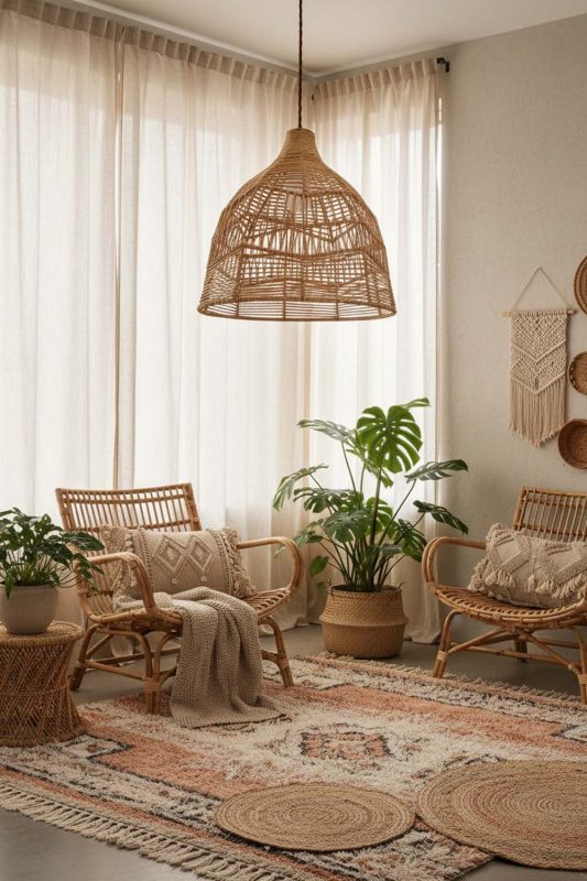 Boho Paper Rope Pendant Light B - Warm & Textured