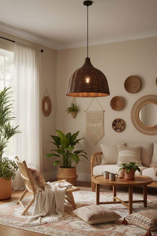 Boho Rattan Basket Pendant Light Coffee - Relaxed & Stylish