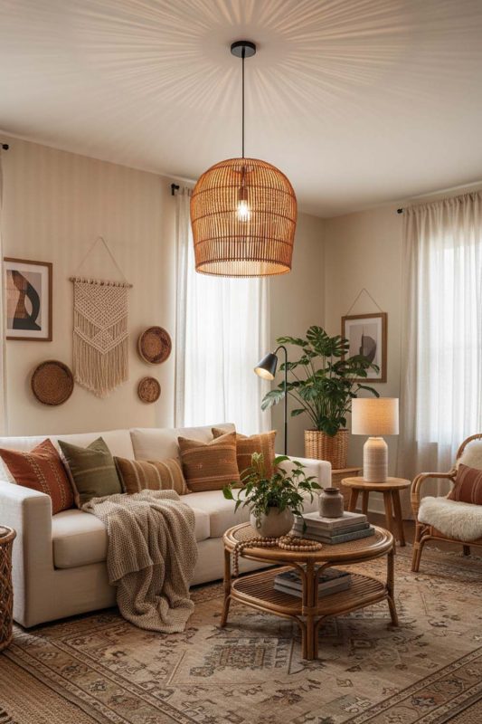 Boho Rattan Bell Shaped Pendant Light - Vibrant & Creative