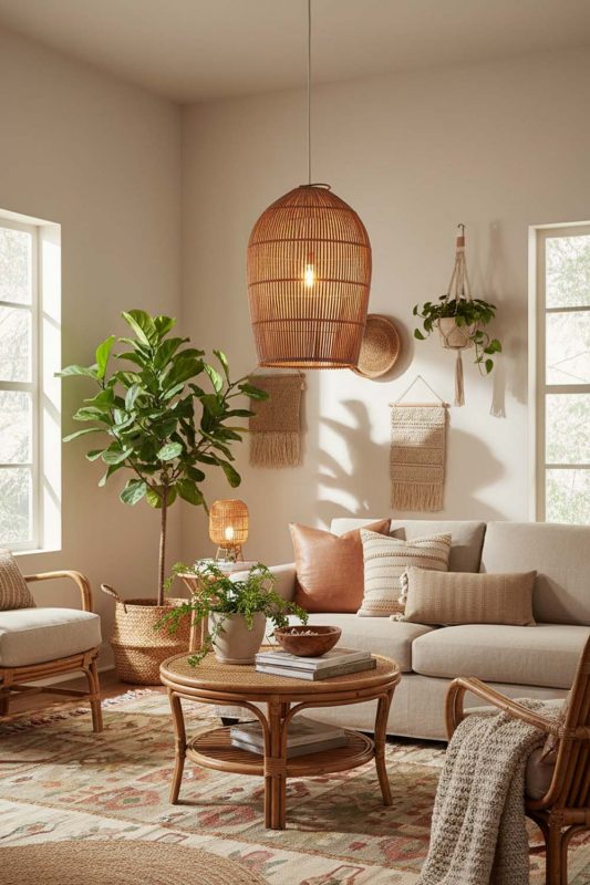 Boho Rattan Dome Pendant Light - Relaxed & Stylish
