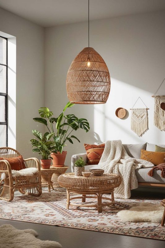 Boho Rattan Sophisticated Pendant - Free-spirited & Cozy