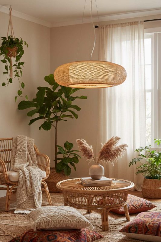 Boho Round Bamboo Drum Chandelier - Free-spirited & Cozy