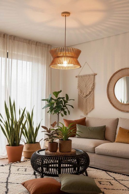 Boho Round Wood Slat Pendant Light - Relaxed & Stylish